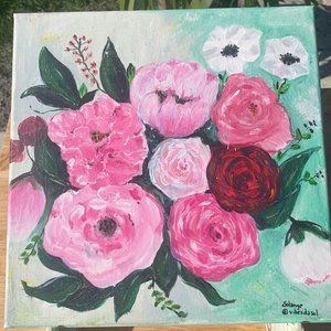 12x12 hand painted floral canvas. Matte Finish